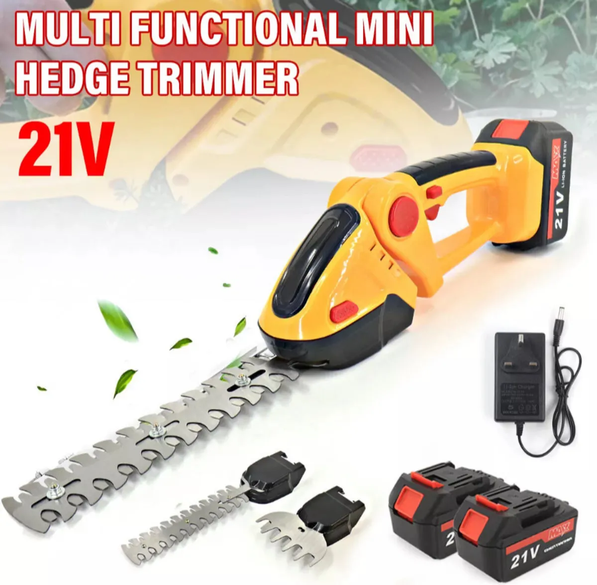 NEW 21V Cordless Mini Hedge Trimmer & 2 Batteries - Image 1