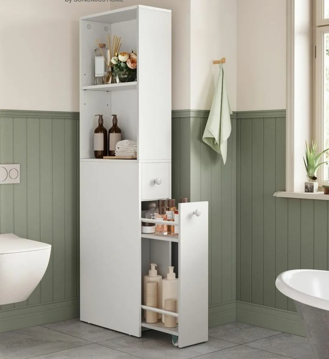 Narrow Bathroom storage cabinet with drawers class - Image 1