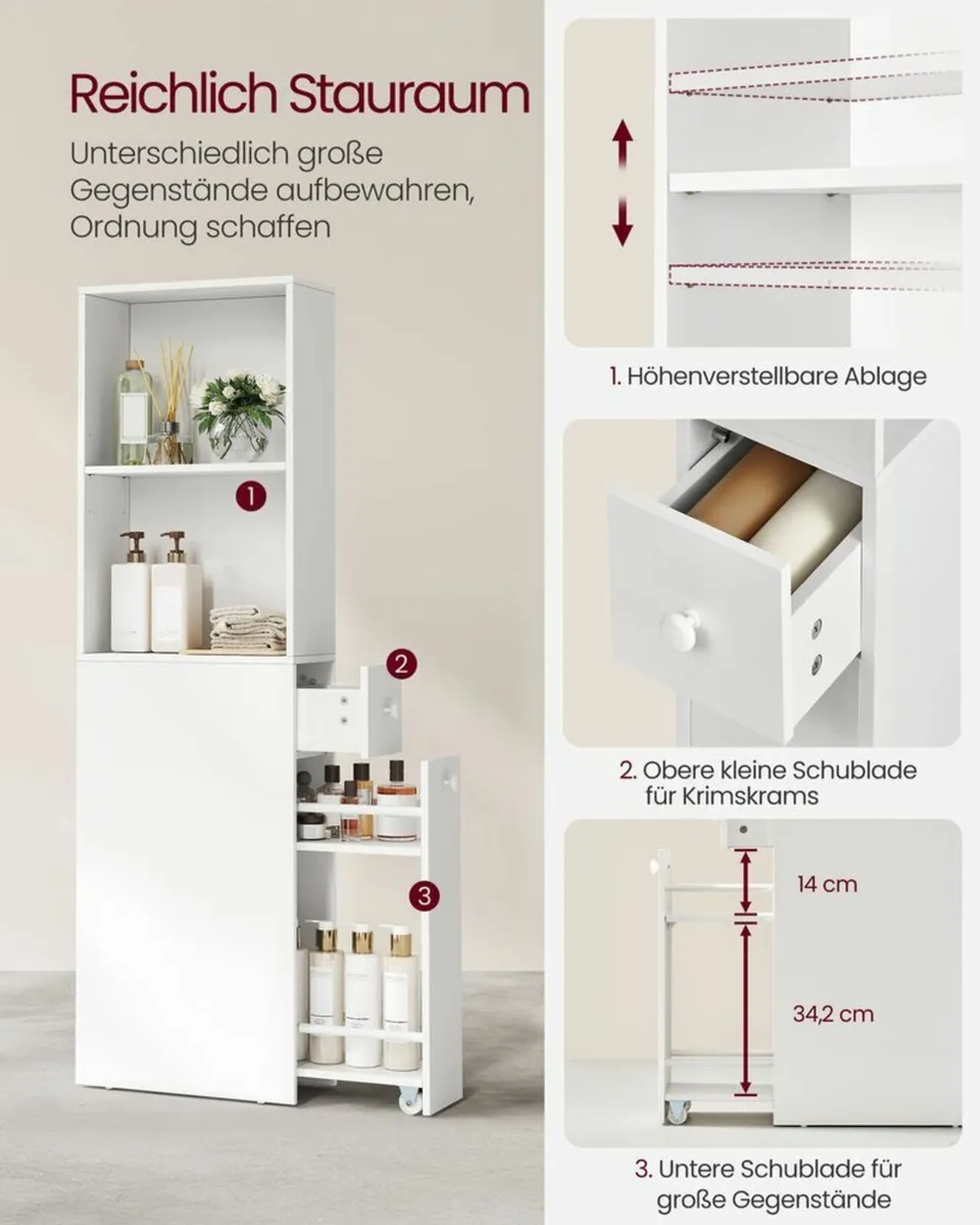 Narrow Bathroom storage cabinet with drawers class - Image 3