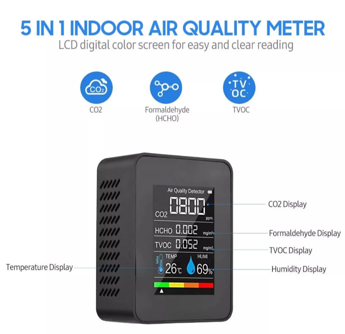 5-in-1 CO2 TVOC Air Quality Meter Tester NEW - Image 3