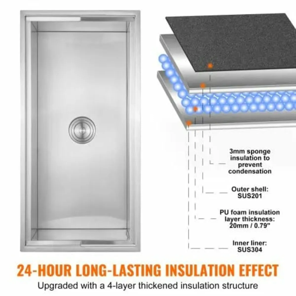 Drop in Ice Chest, 36"L x 18"W x 14"H Stainless St - Image 2