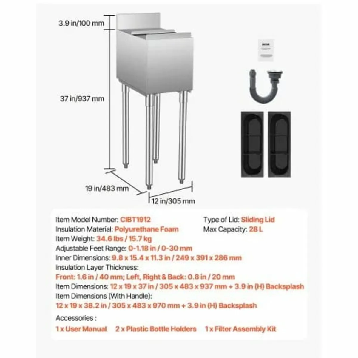 Commercial Ice Bin, 28 L Underbar Ice Bin, 12 x 19 - Image 3