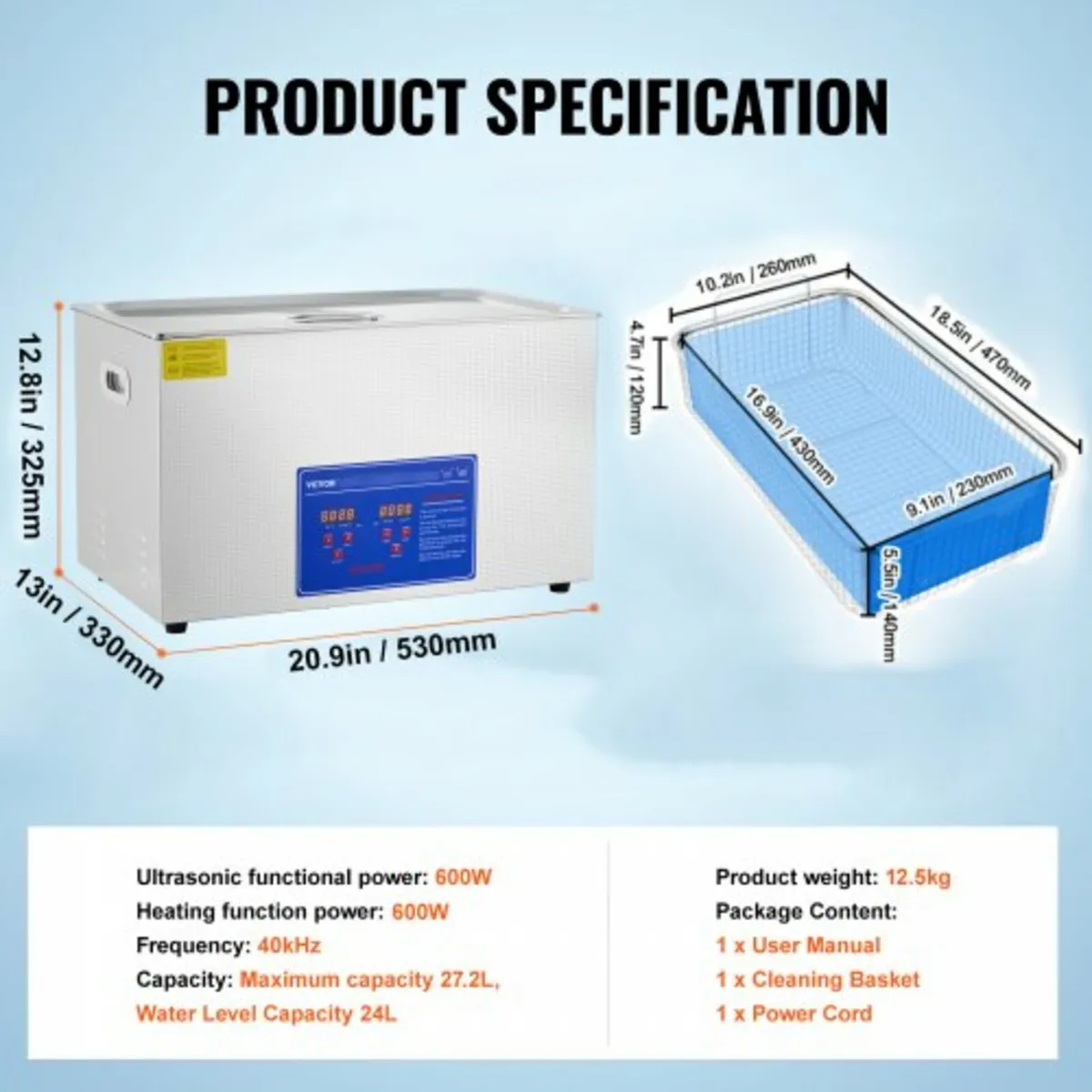 Professional Ultrasonic Cleaner, 27.2 L Ultrasonic - Image 2