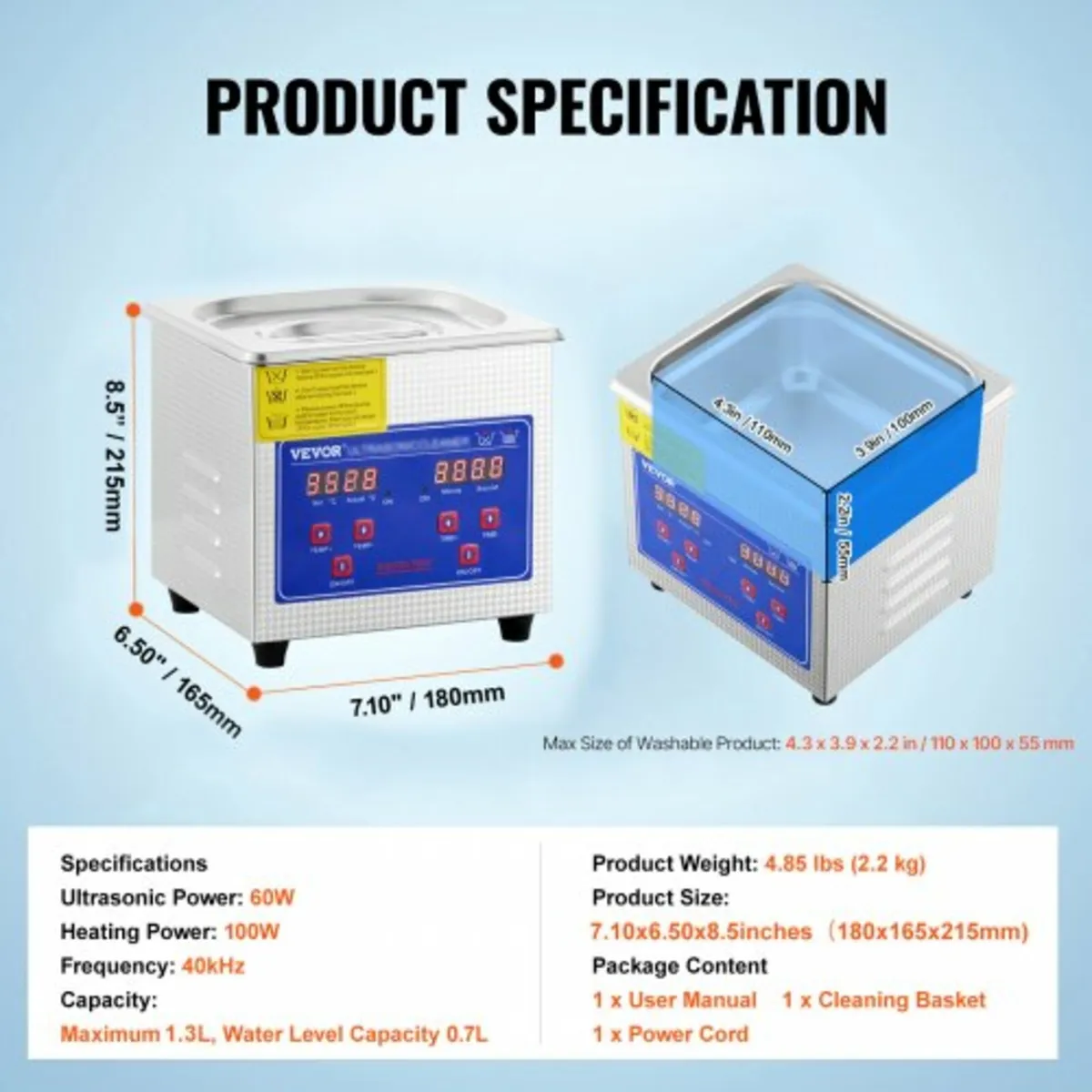 Professional Ultrasonic Cleaner, 0.3 L Ultrasonic - Image 3