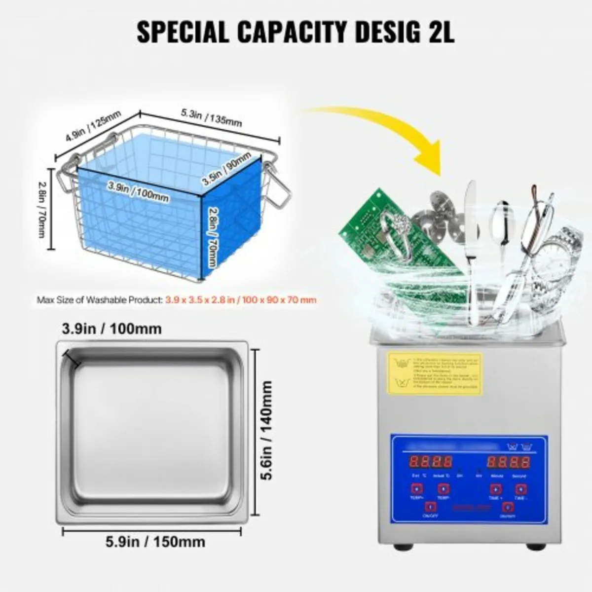 2L Ultrasonic Cleaner Machine Stainless Steel Ultr - Image 2