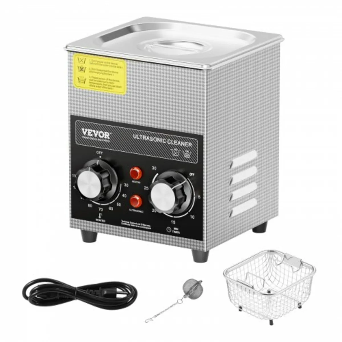 2L Ultrasonic Cleaner with Heater Timer & Basket, - Image 1