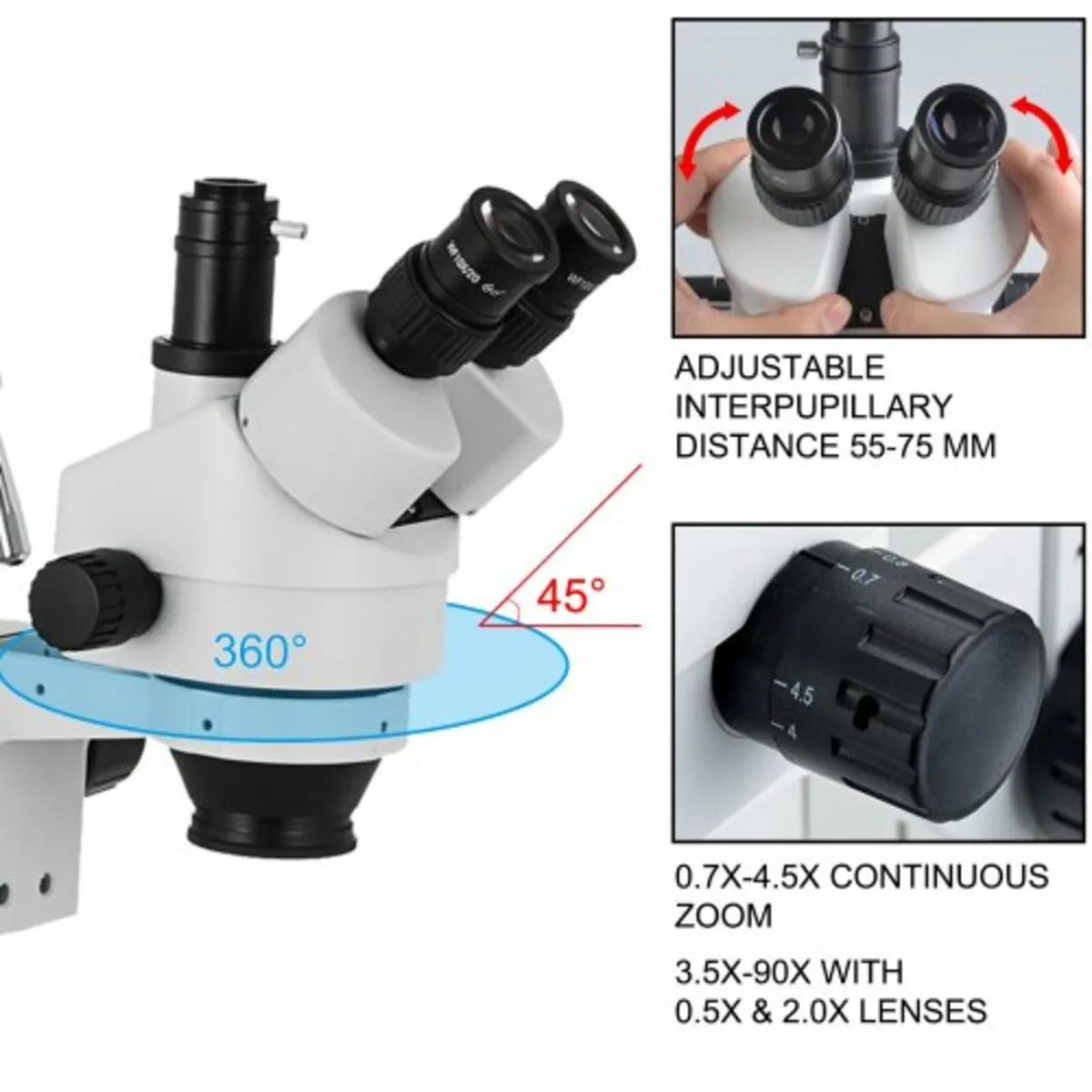 3.5X-90X Simul-Focal Stereo Microscope 360°Swiveli - Image 3