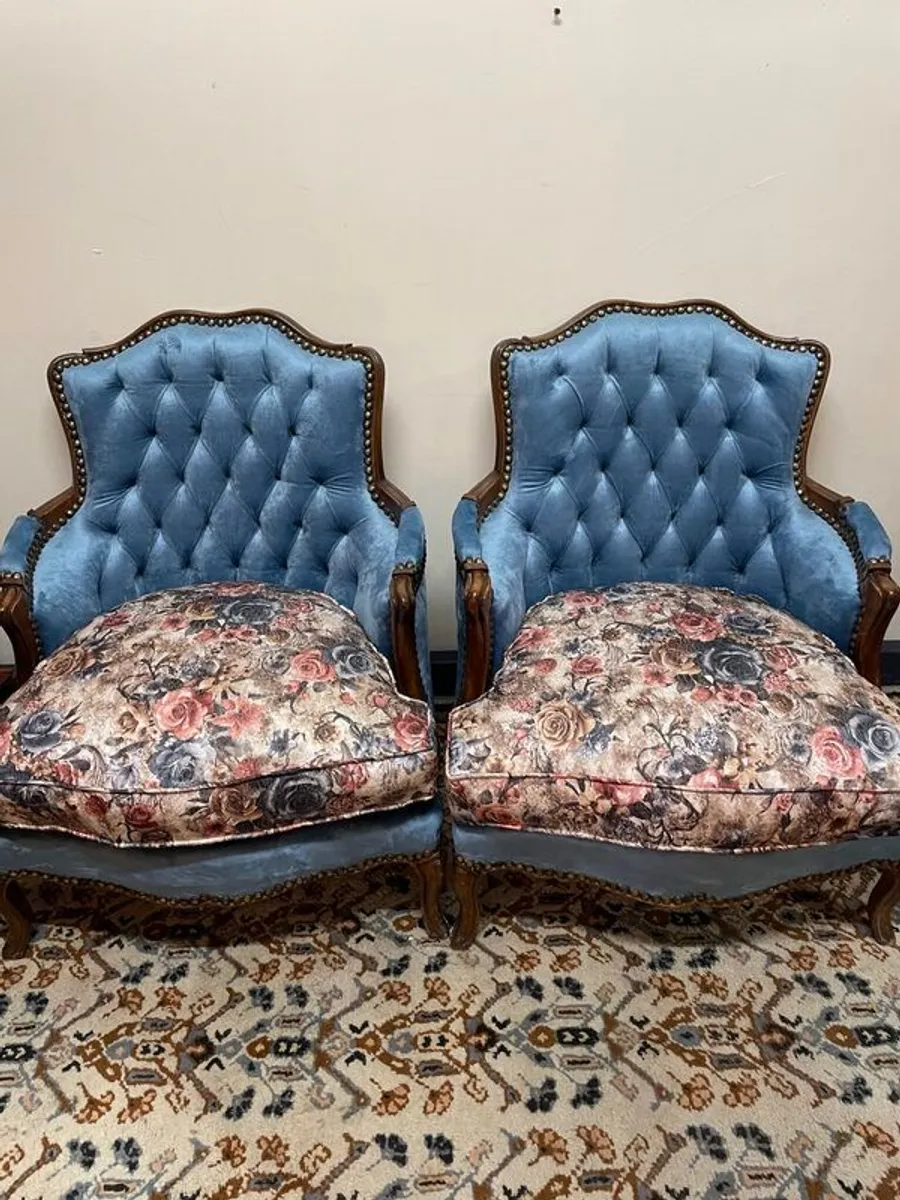 Pair of Vintage Velvet & Floral Upholstered Chairs. - Image 1