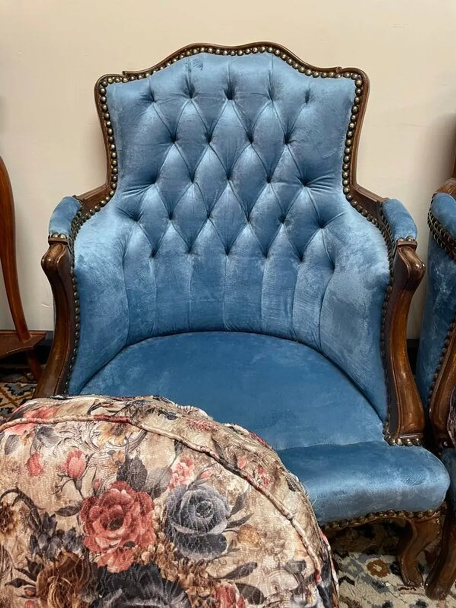 Pair of Vintage Velvet & Floral Upholstered Chairs. - Image 2