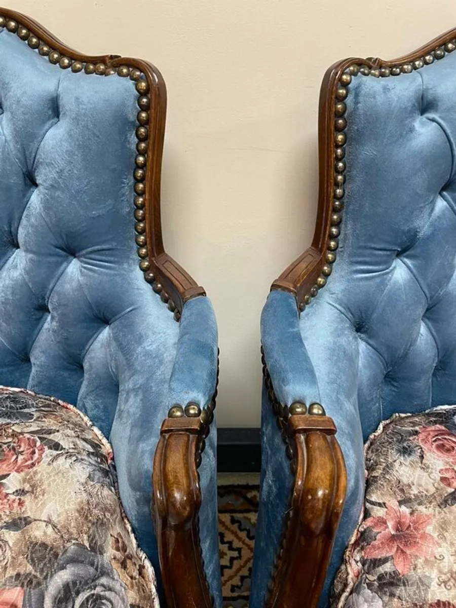 Pair of Vintage Velvet & Floral Upholstered Chairs. - Image 4