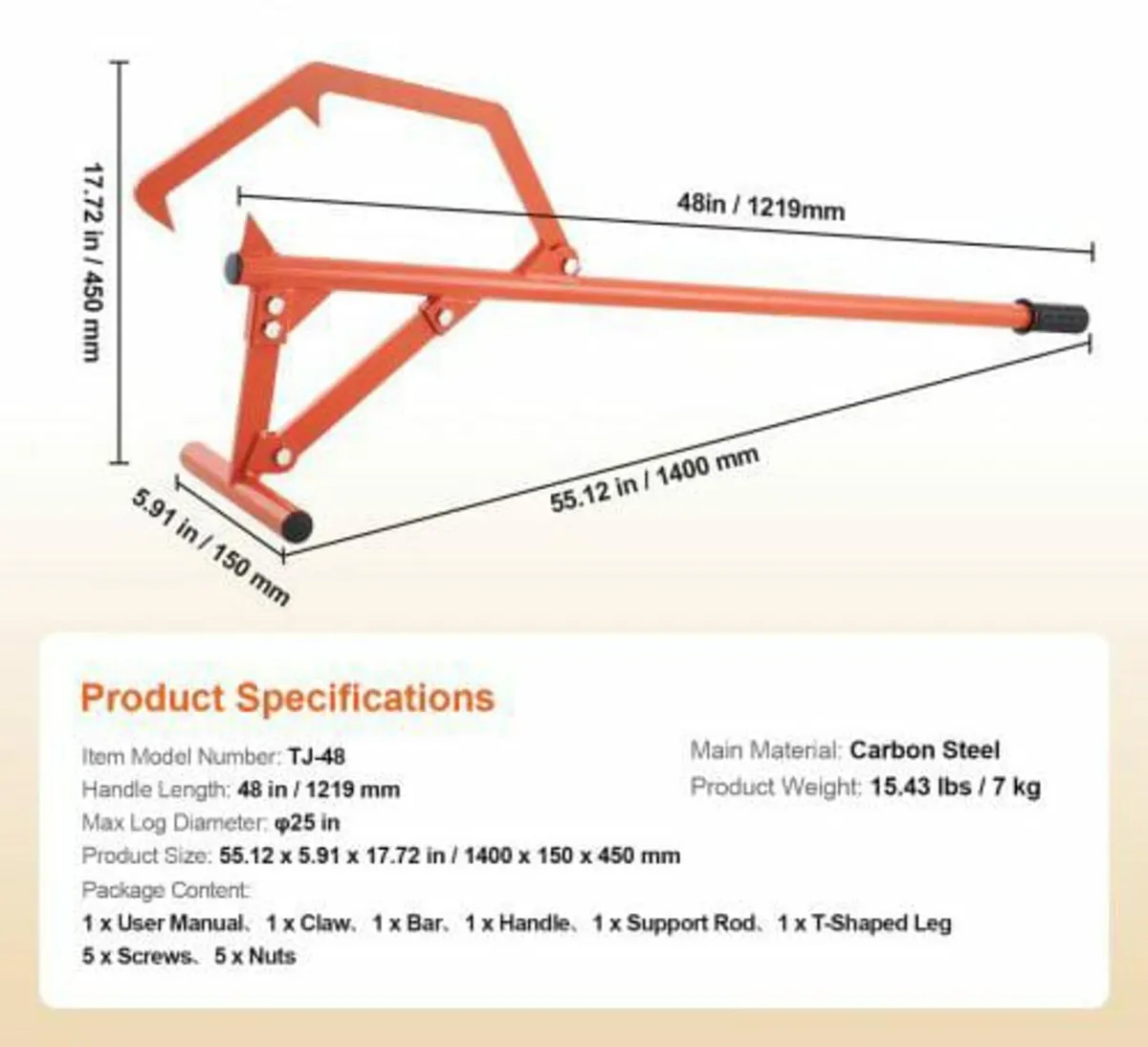 Timberjack, 46.5 in, Heavy Duty Steel Log Roller, - Image 3