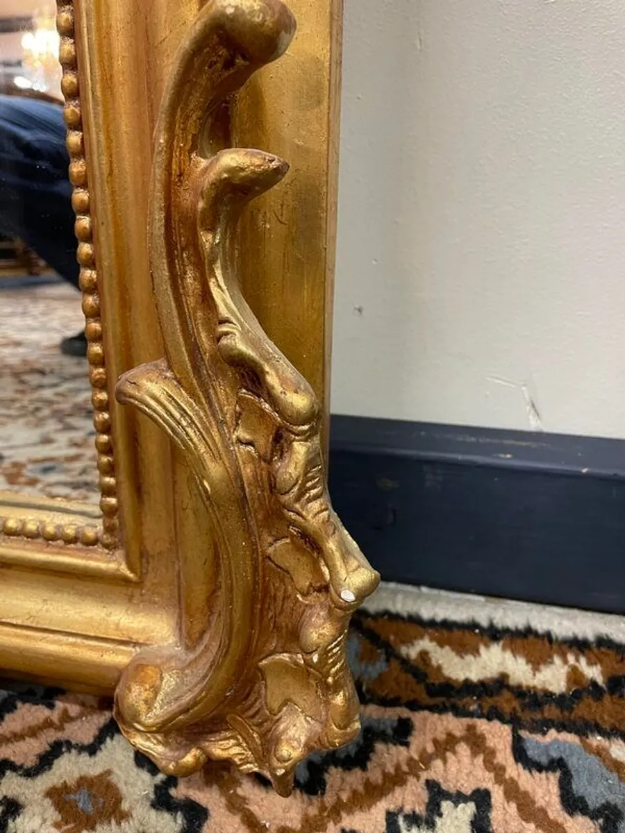 French Style Gilt Frame Mirror with Decorative Foliage Top - Image 2