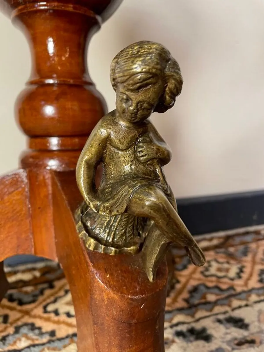 French Style Marquetry & Brass Round Centre Table , Cherub Motifs & Glass Top - Image 4