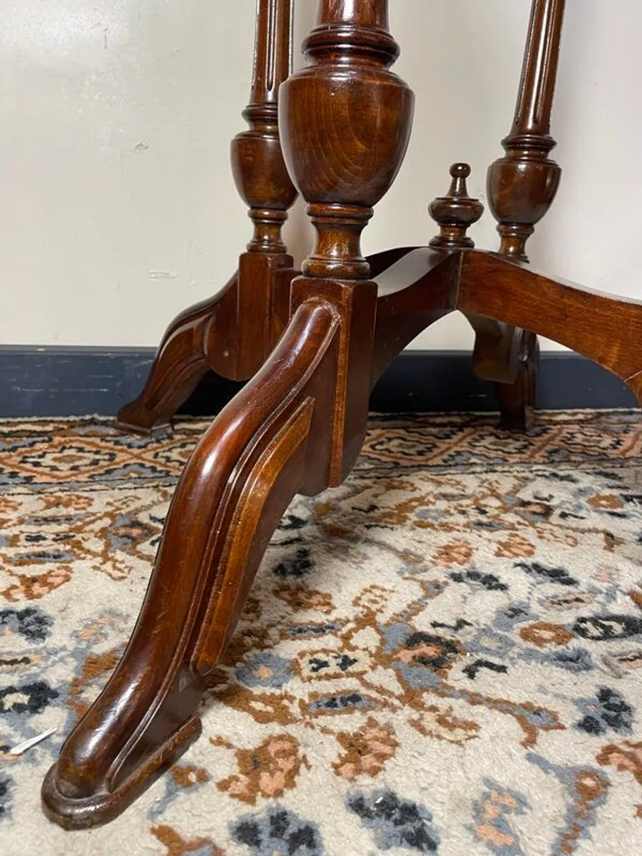 Victorian Style Carved Round Centre Table , Starburst Inlay Top - Image 3