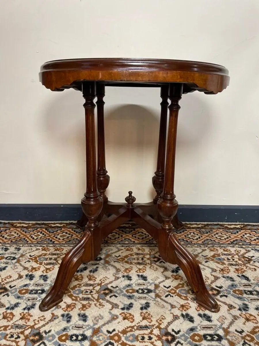 Victorian Style Carved Round Centre Table , Starburst Inlay Top - Image 4