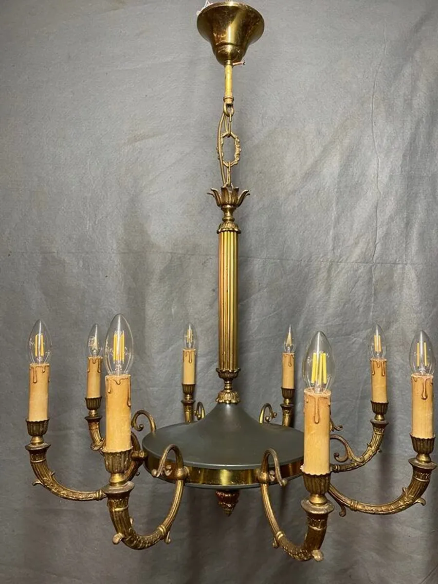 Empire Style Brass and Royal Green Chandelier , 8 Branches - Image 2