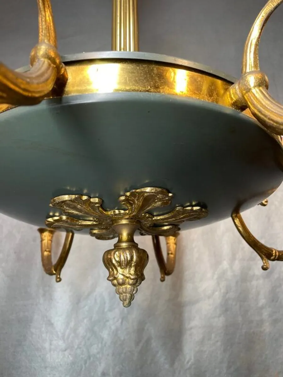 Empire Style Brass and Royal Green Chandelier , 8 Branches - Image 4