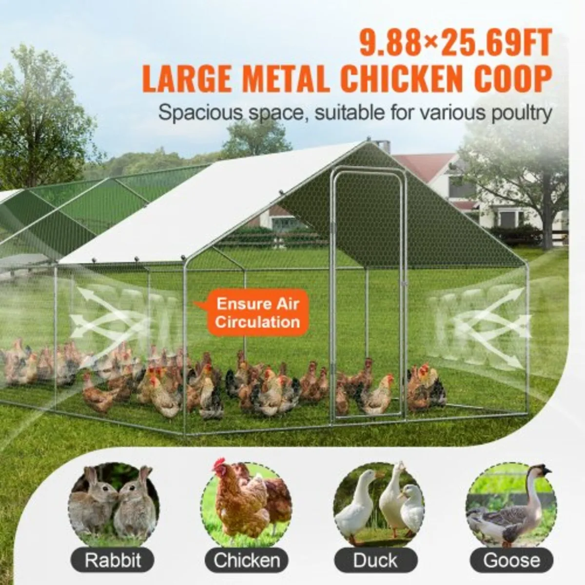 Large Metal Chicken Coop with Run, 3 x 7.83 x 1.99 - Image 4