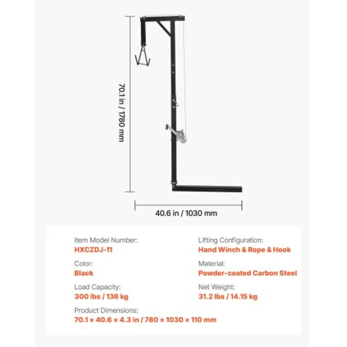 Truck Hitch Game Hoist, 300 lbs Load Capacity, Hun - Image 4