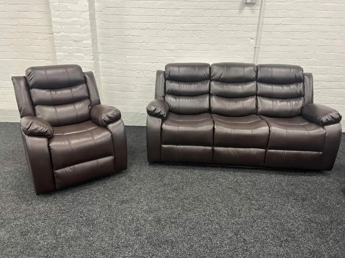 "Brown 3/2 Leather Recliner Sofa With console" - Image 3