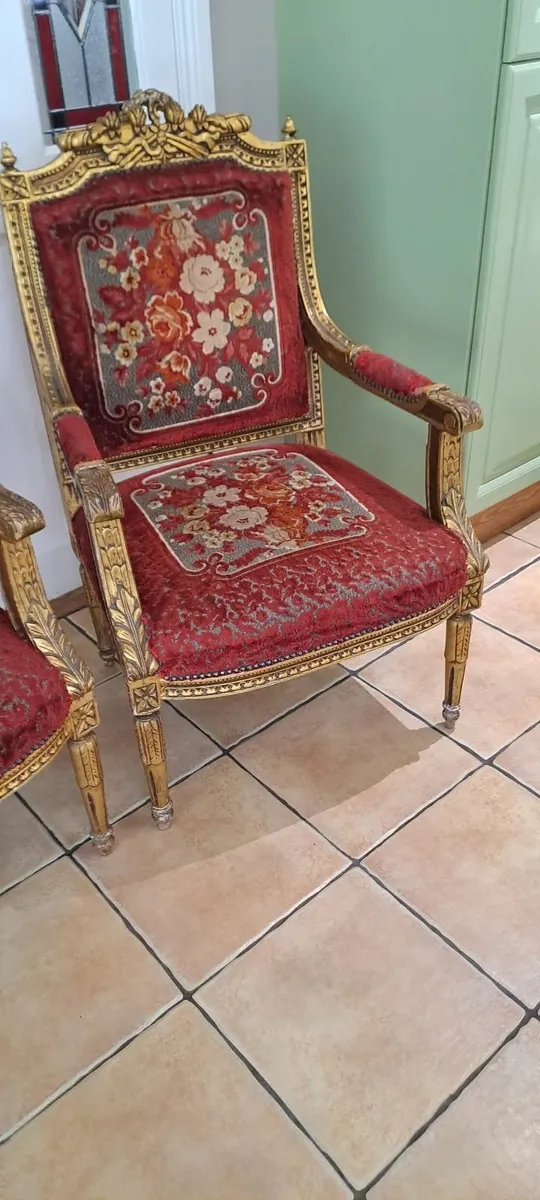 Pair vintage Louis 16th style parlour chairs - Image 2