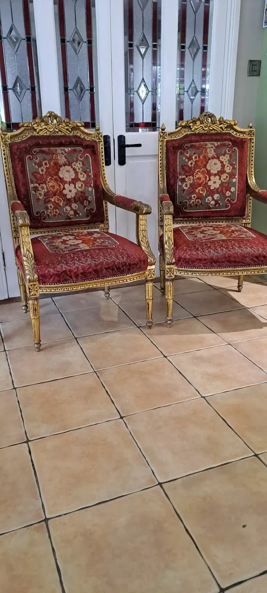 Pair vintage Louis 16th style parlour chairs - Image 1