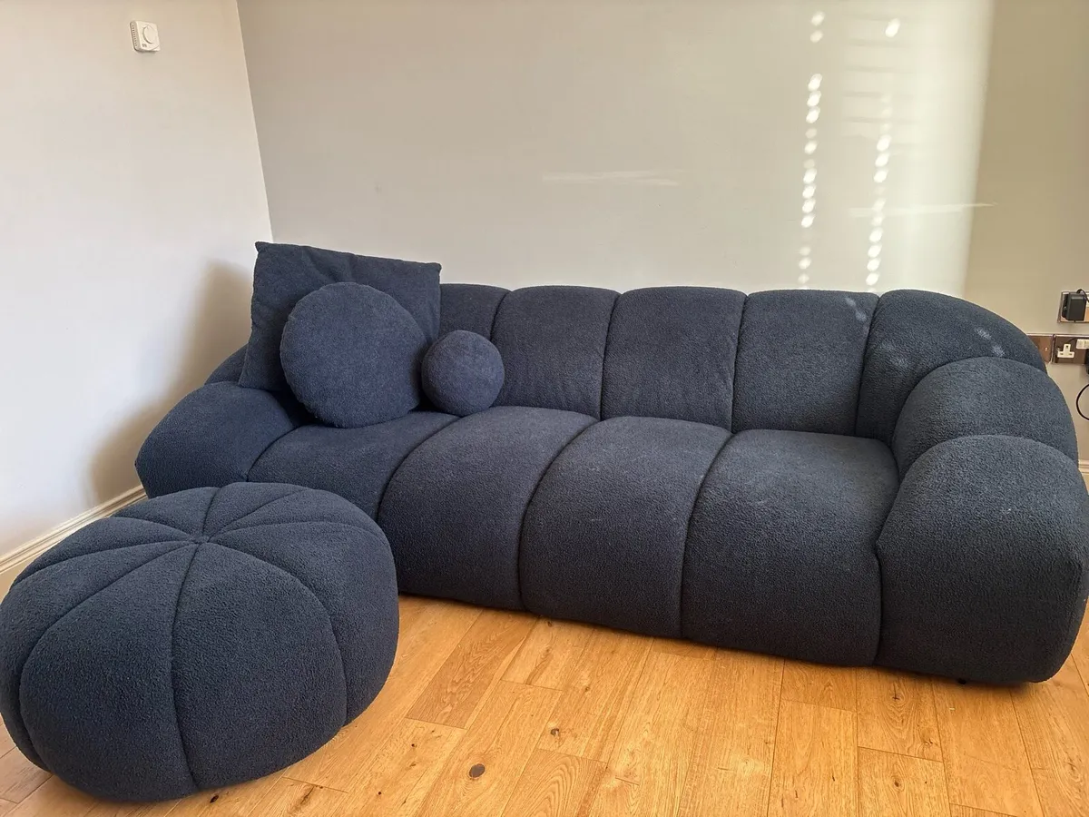 Navy 3 seat teddy cloudy sofa +footstool - Image 1