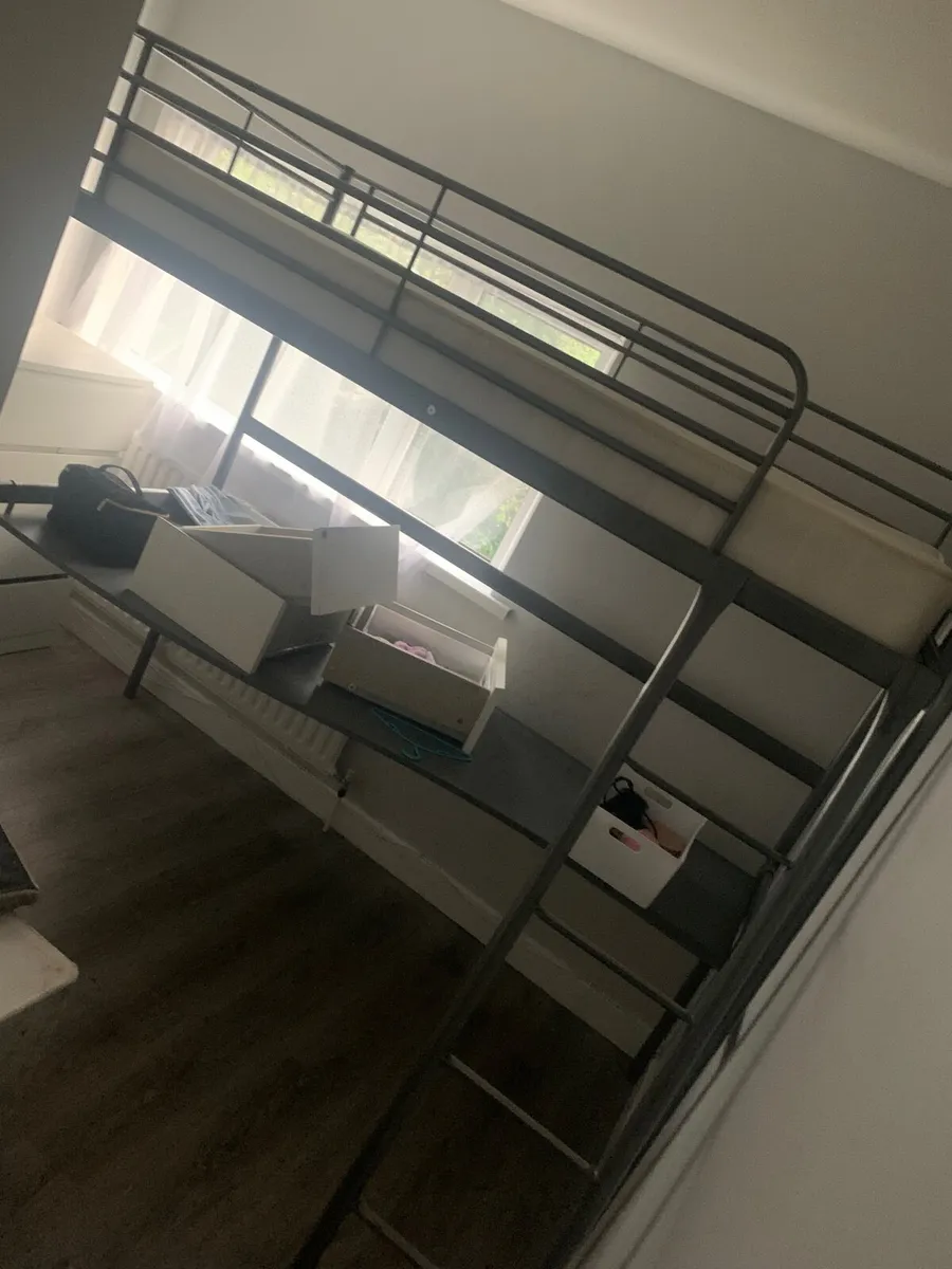 IKEA loft bed with desk and mattress - Image 2