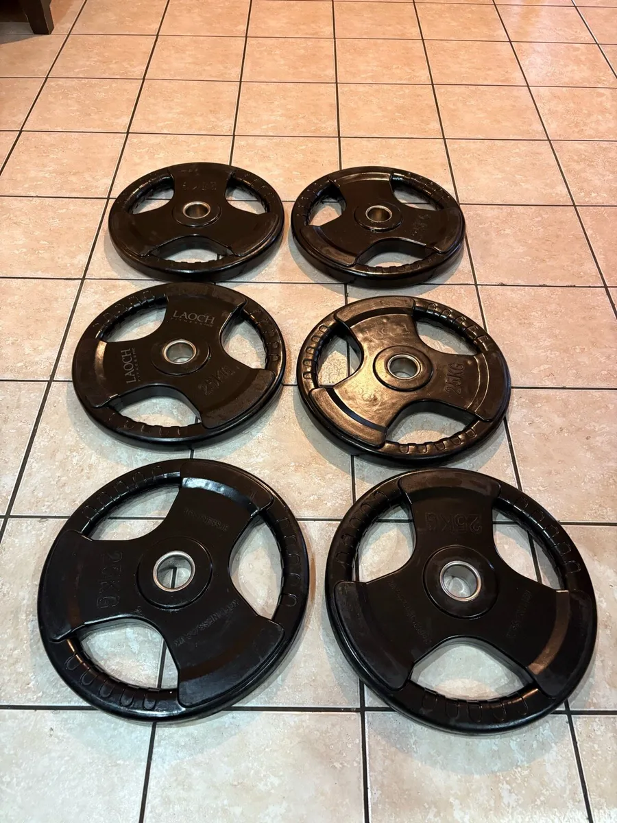 OLYMPIC RUBBER TRI GRIP OLYMPIC PLATES, 6 X 25KG