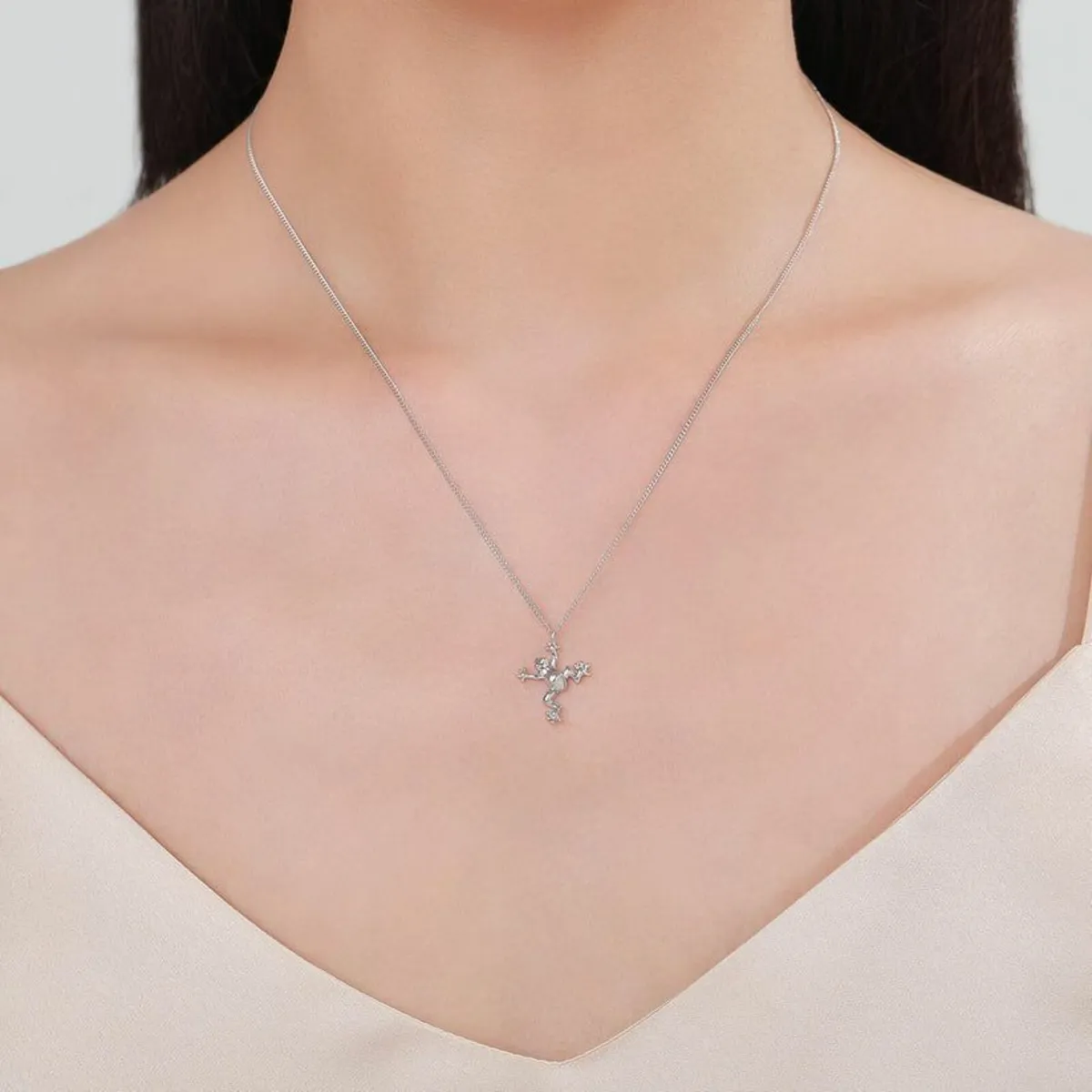 Tiny Frog Pendant Necklace in Sterling Silver, Sil - Image 3