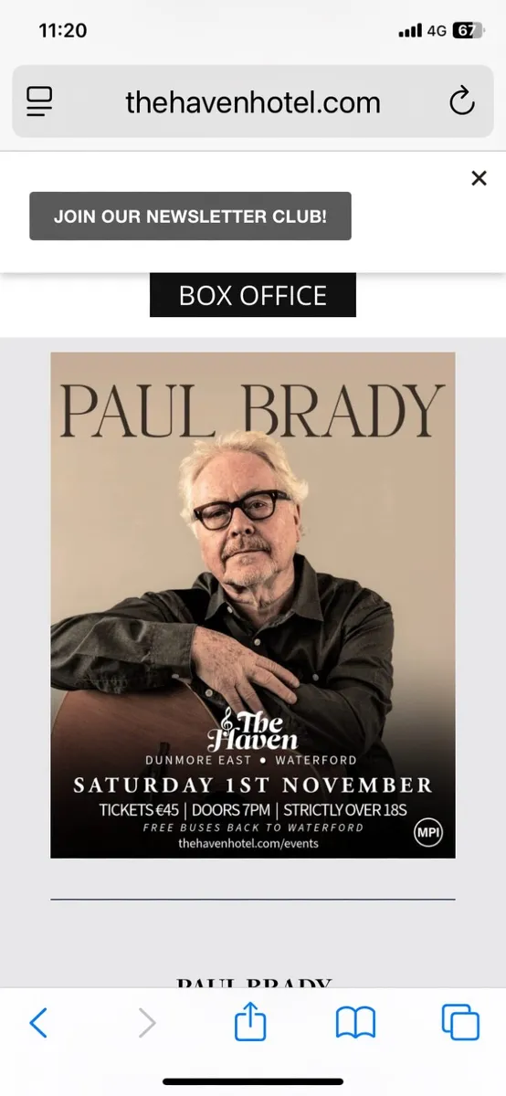 Paul Brady Tickets Haven Hotel Dunmore east