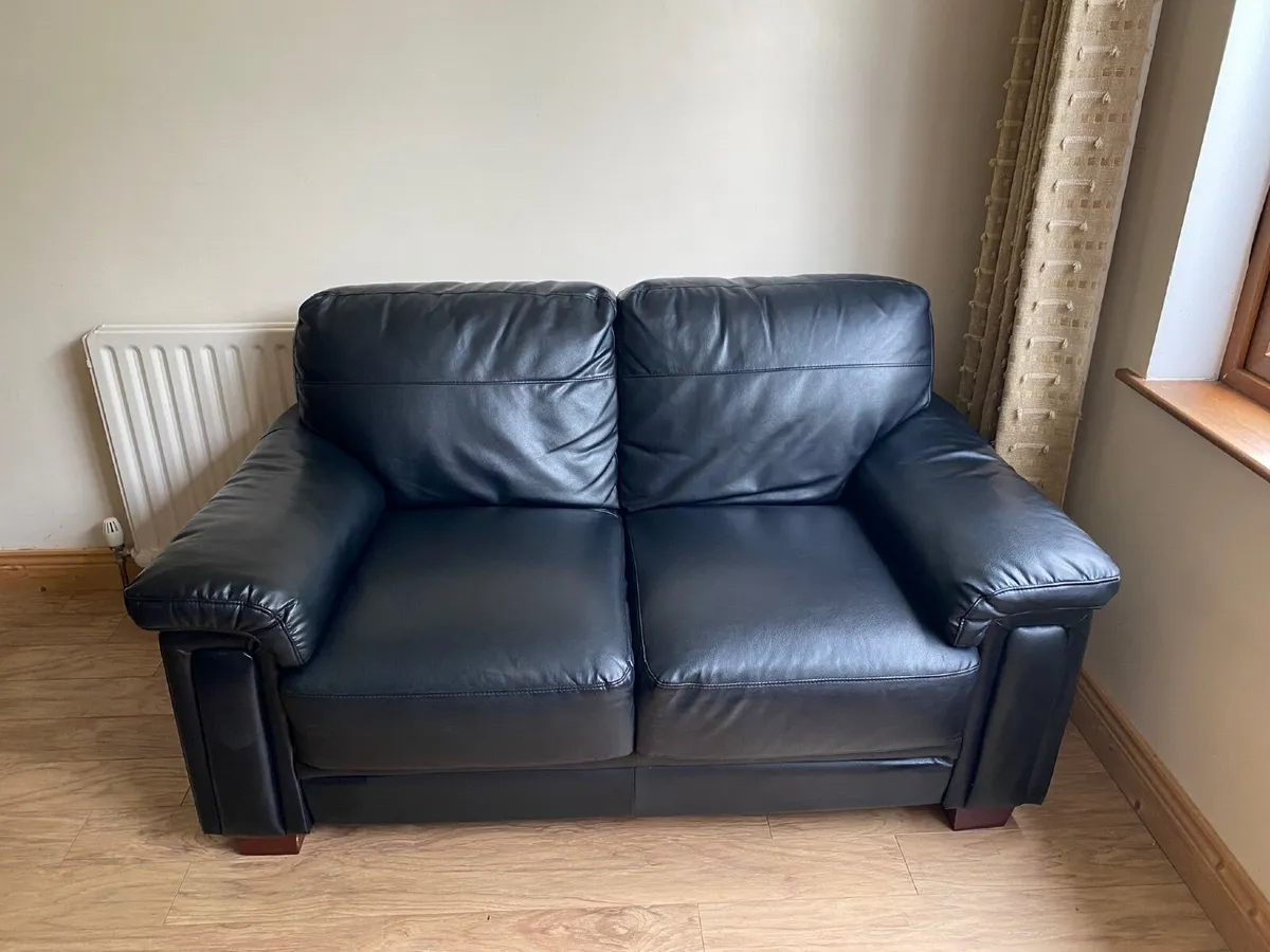 Black Faux Leather Couch - Image 1