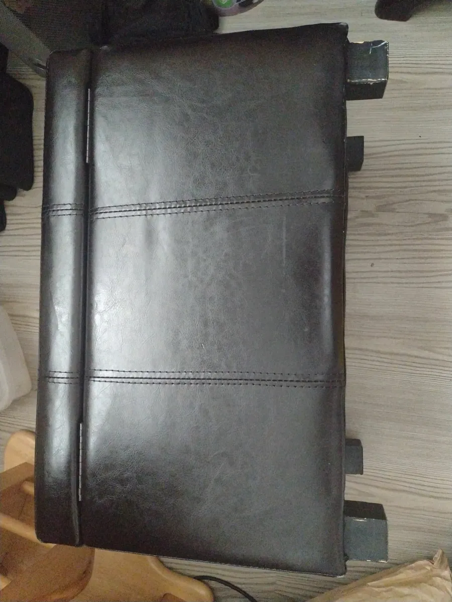 Vintage leather padded stool with storage - Image 2