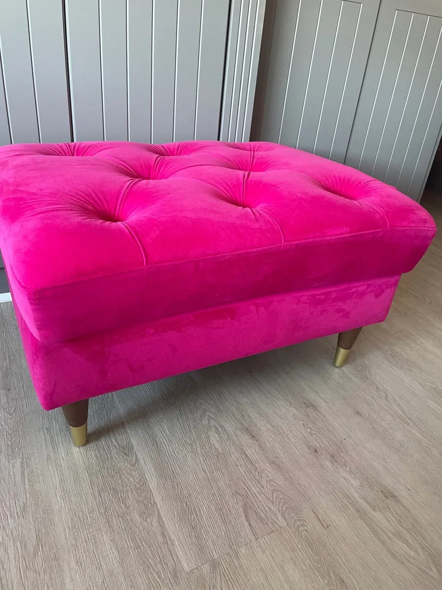 Velvet Ottoman/Footstool hot pink - Image 3