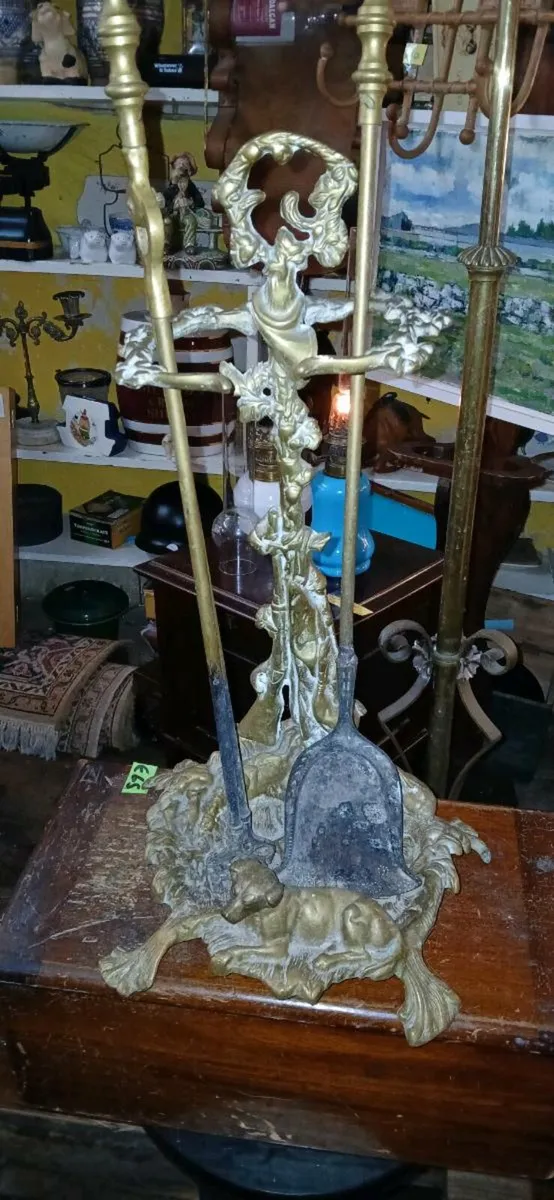 Antique Brass Fire Dogs - Image 1