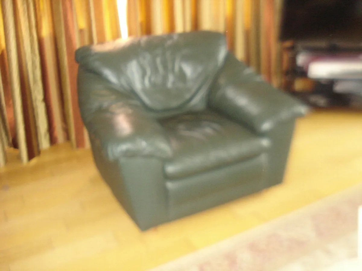 BOTTLE GREEN REAL LEATHER SINGLE SEATER SOFA. - Image 2