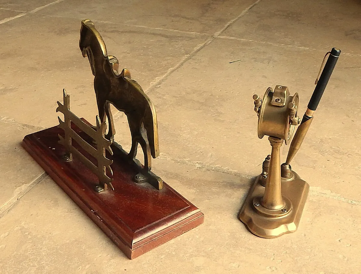Brass Equestrian Figurine Letter Rack & Pen Holder - Image 2