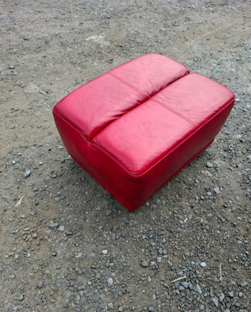 Red leather footstool - Image 1
