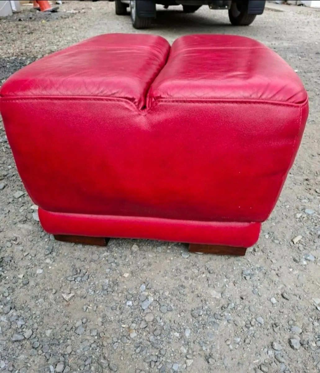 Red leather footstool - Image 2