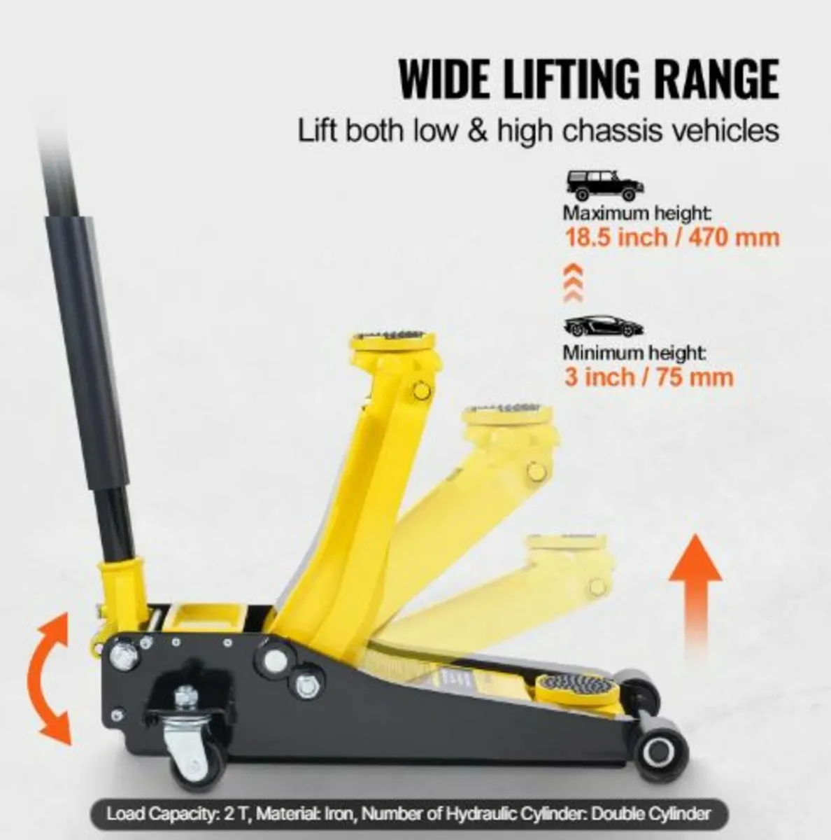 Low Profile Floor Jack 2 Ton (4400 lbs),Heavy Duty - Image 3