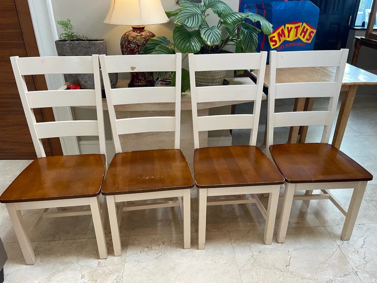 4 x Sturdy White Wooden Kitchen Dining Chairs - Image 1