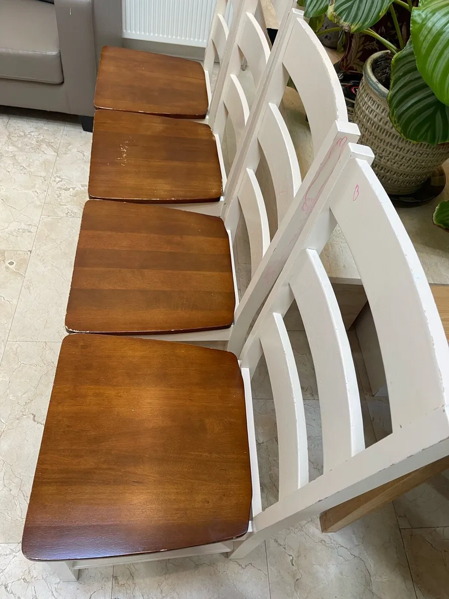 4 x Sturdy White Wooden Kitchen Dining Chairs - Image 2