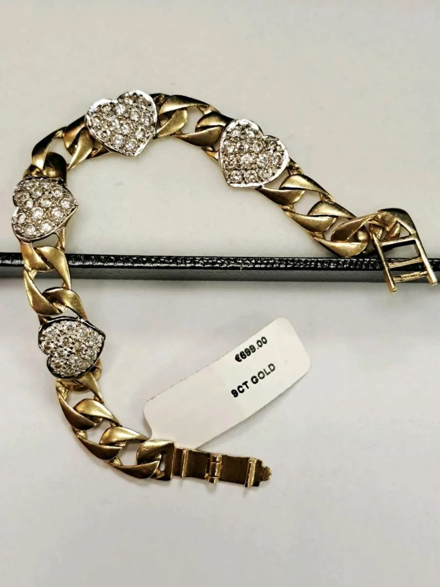 9K Gold Hearted Bracelet 9CT - Image 4