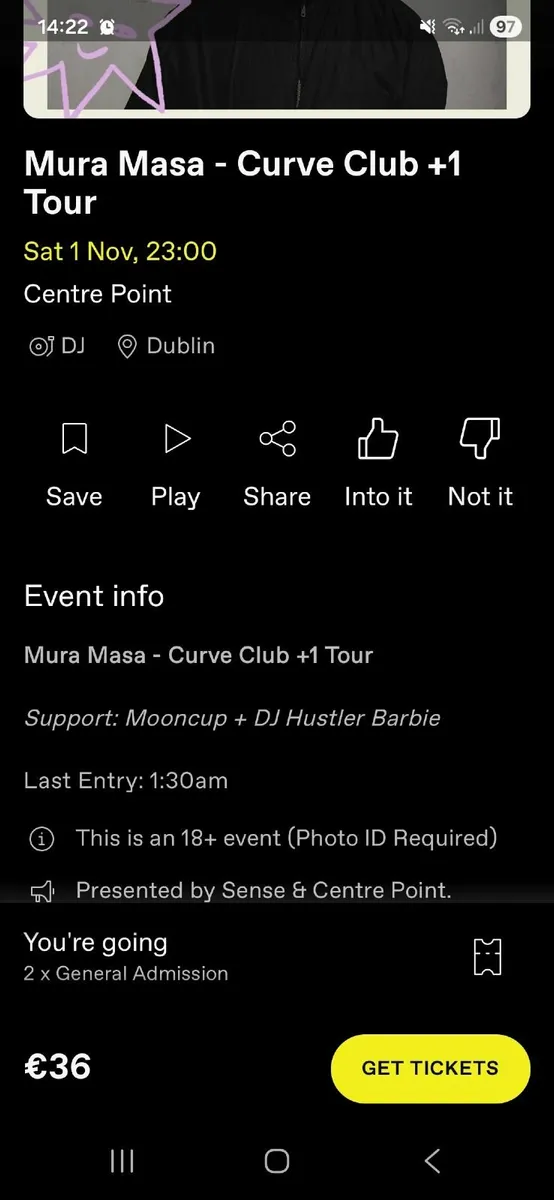 2 tickets mura masa