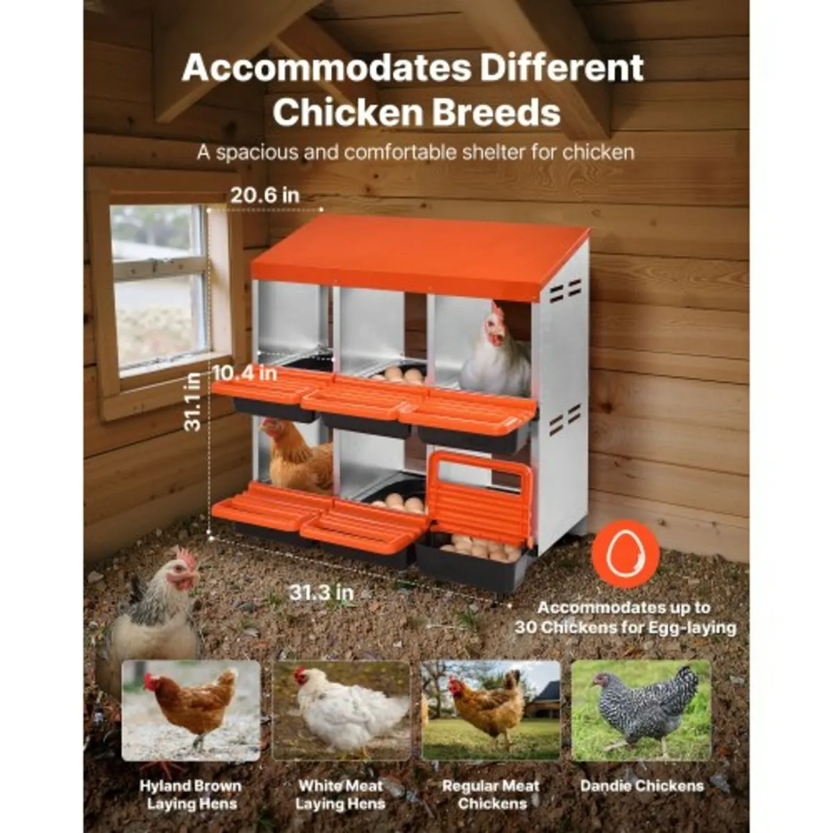 Chicken Nest Box, 6-Compartment, 30 to 45 in Stabl - Image 2