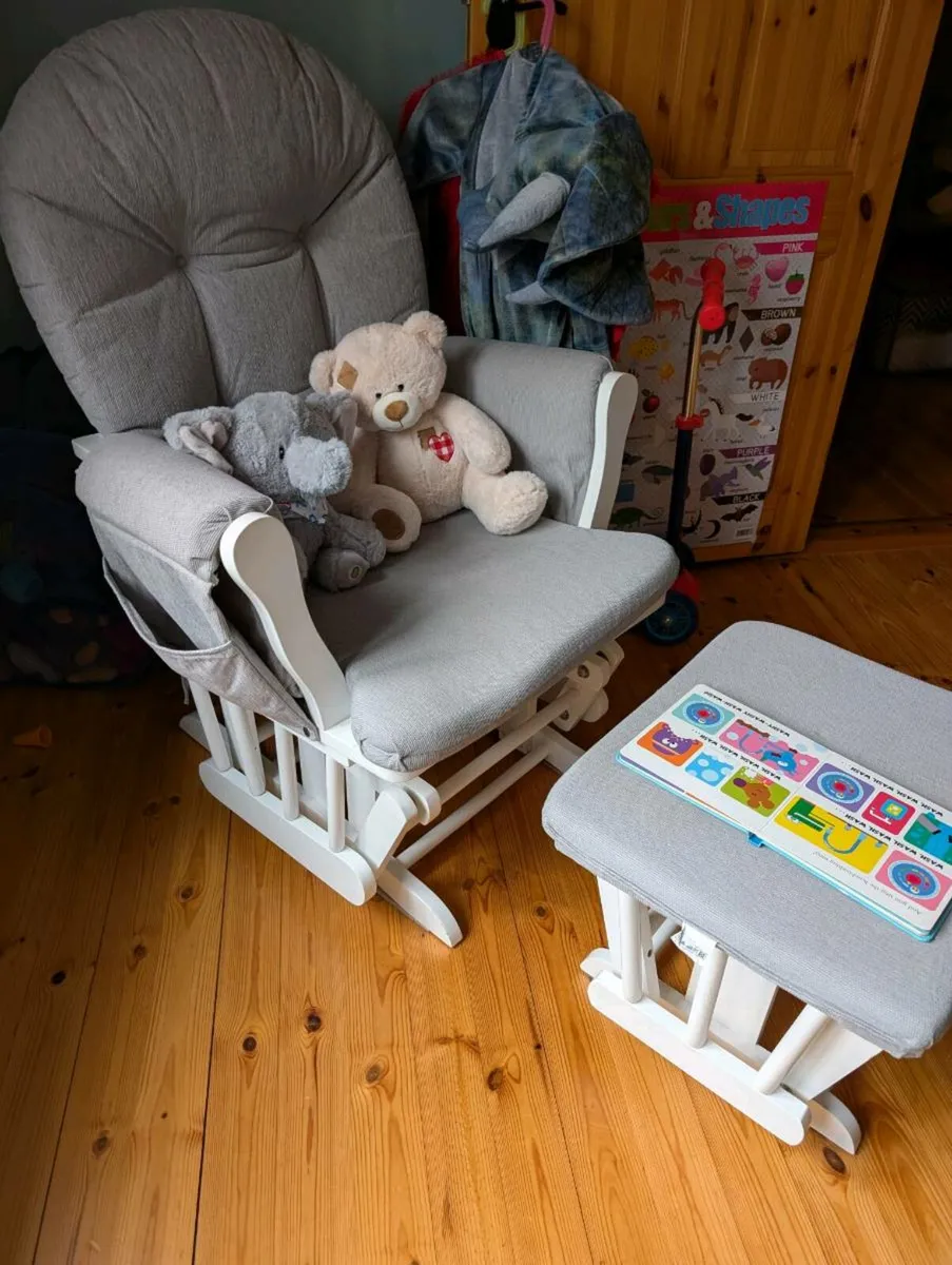 Babylo Brompton Glider & Footstool Grey/White - Image 2