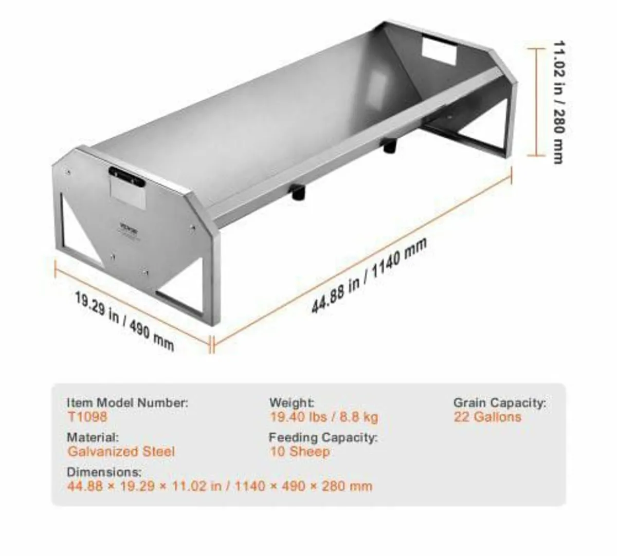 Livestock Feeding Trough, 22 Gallon Capacity, 45" - Image 4