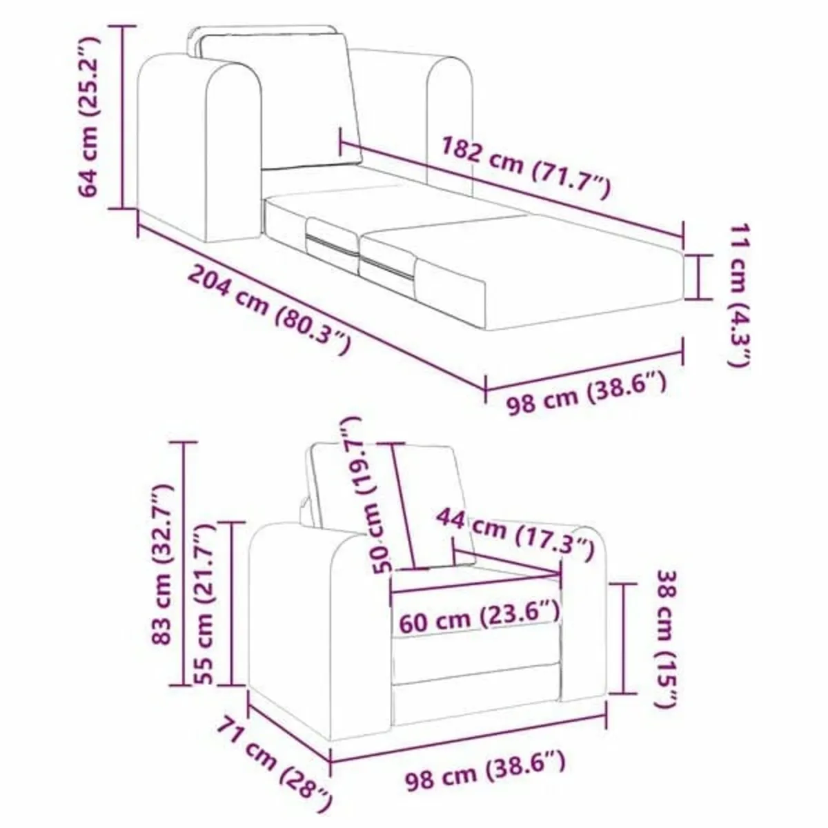 Sofa Bed Blue 98 x 71 x 83 cm Velvet

Description - Image 3
