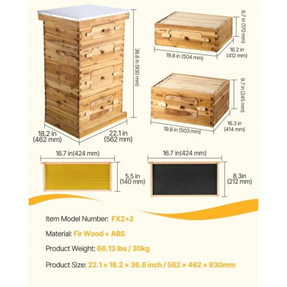Bee Hive 40 Frame Bee Hives Starter Kit, Beeswax C - Image 3