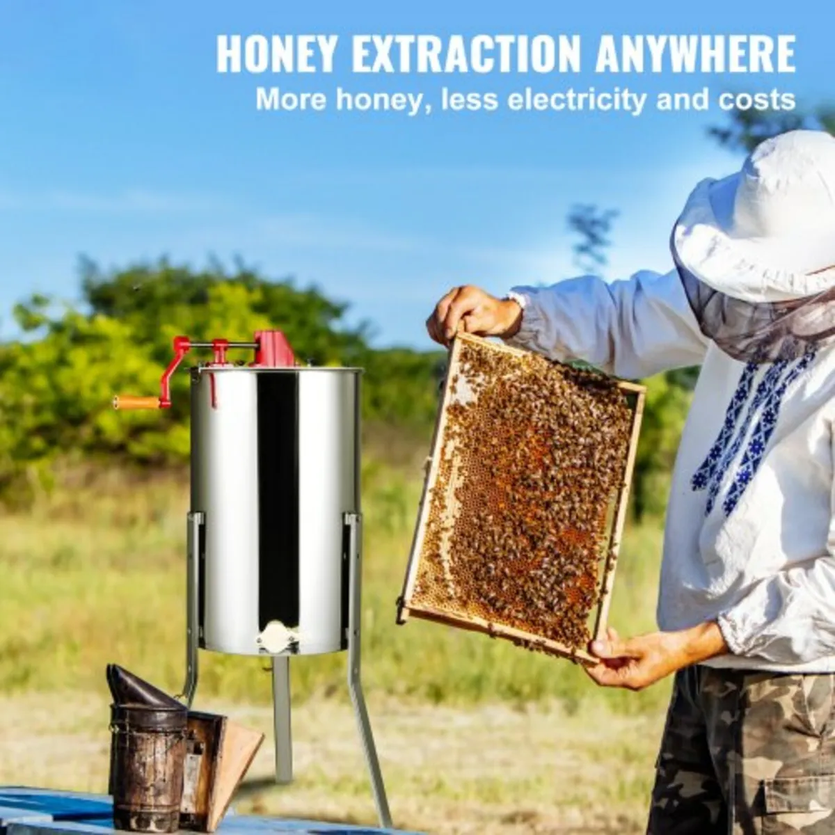 Manual Honey Extractor, 2/4 Frames Honey Spinner E - Image 2